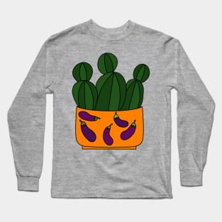 Cute Cactus Design #106: Eggplant Cactus Pot Long Sleeve T-Shirt